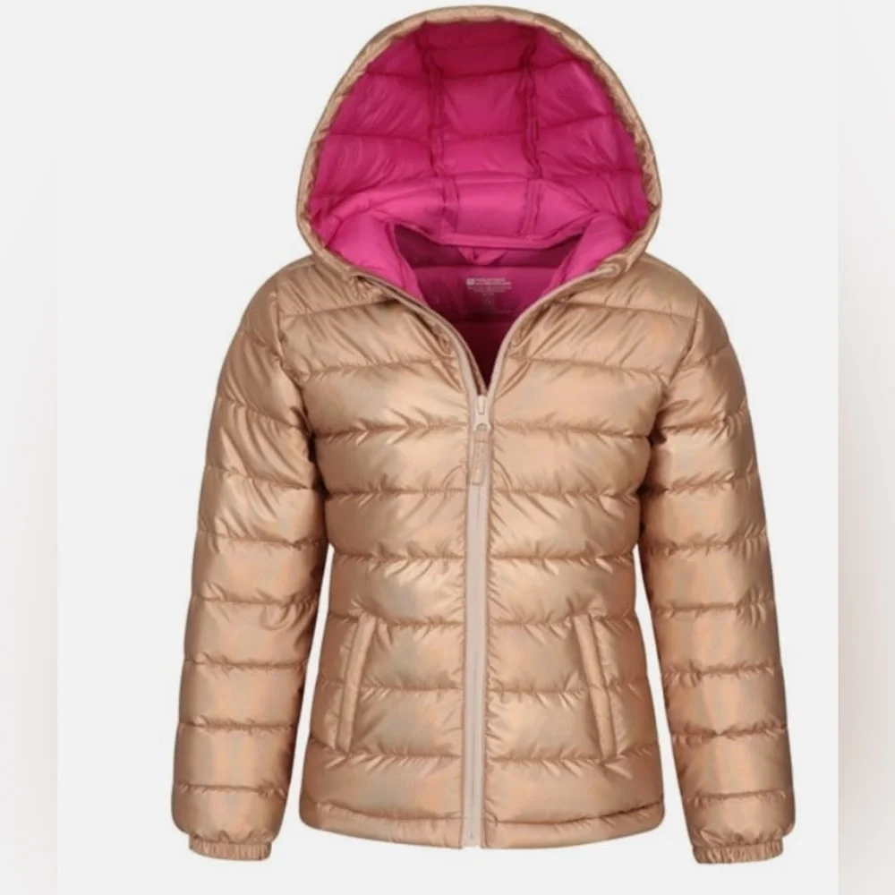 Kids Rose Gold Puffer Jacket with Pink Lining